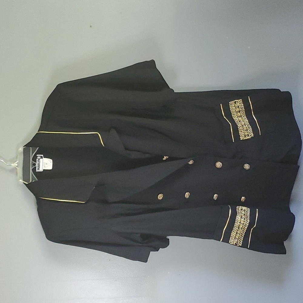 Marilyn B, black & gold, short sleeve, jacket, with pockets, size 16, retro